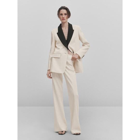 Massimo Dutti Cream Wide Leg Lined Technical Trousers Size 2 NWT - Picture 1 of 13